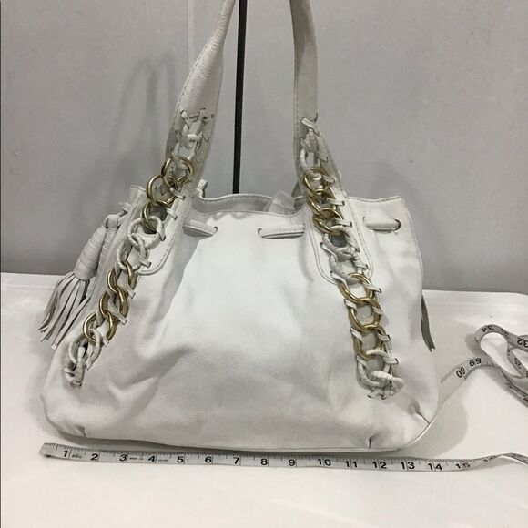 Michael Kors White Oversized Leather Tote Fringe Tassels Bag - Picture 3 of 11